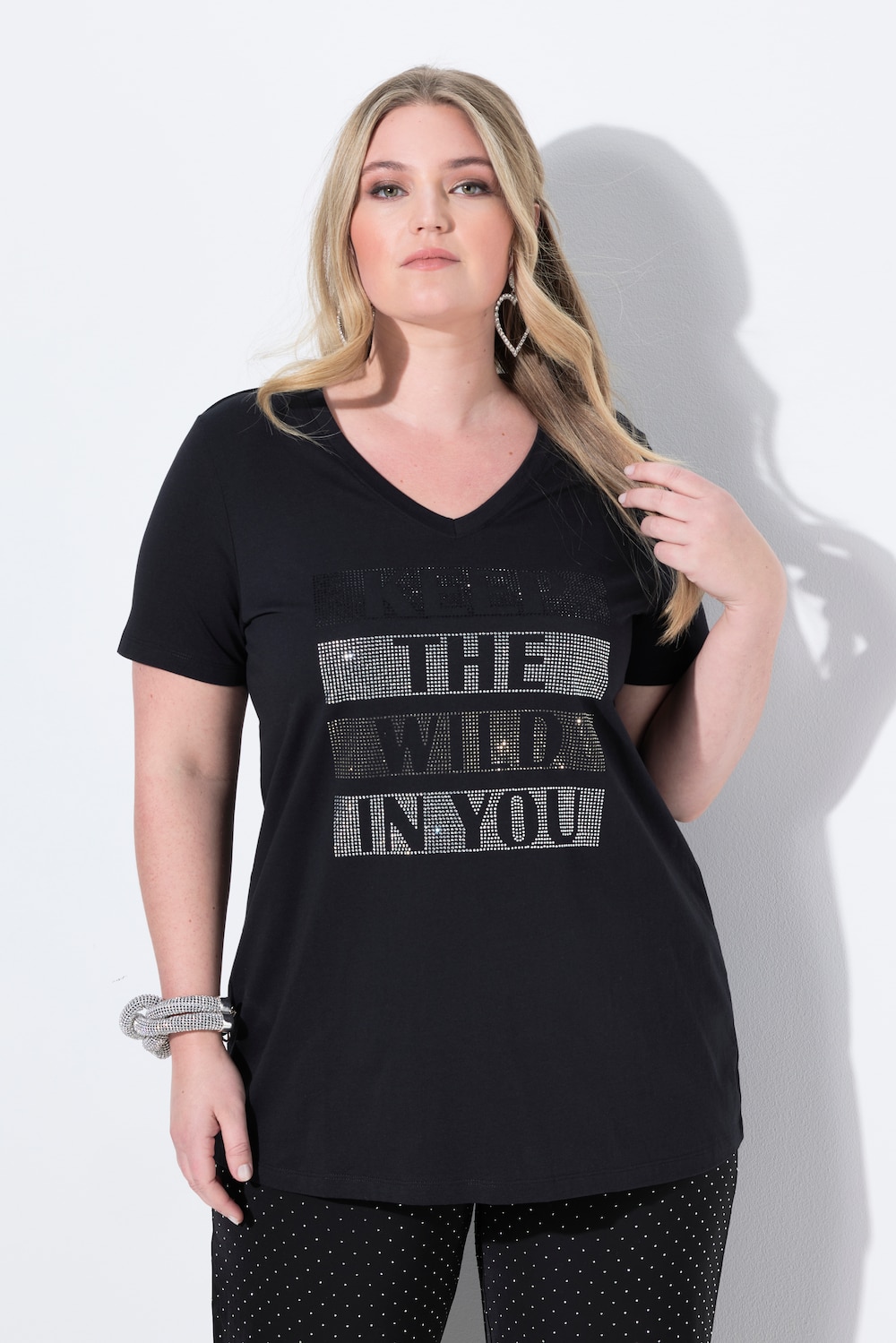 Große Größen T-Shirt, Damen, schwarz, Größe: 46, Baumwolle/Synthetische Fasern, Mia Moda von Mia Moda