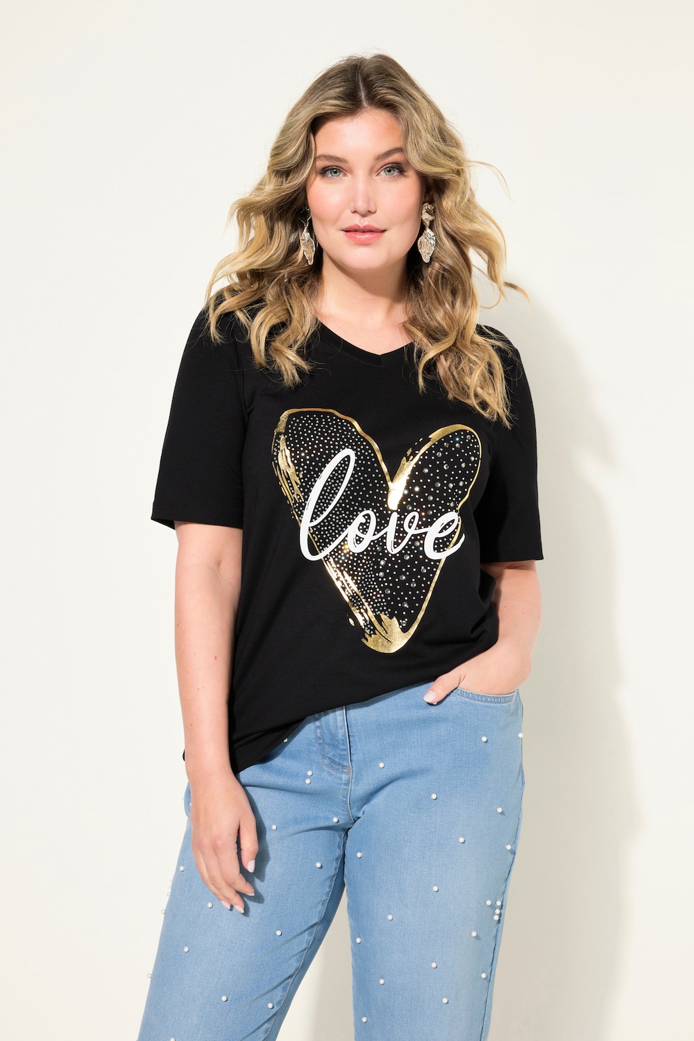 Große Größen T-Shirt, Damen, schwarz, Größe: 48, Viskose, Mia Moda von Mia Moda