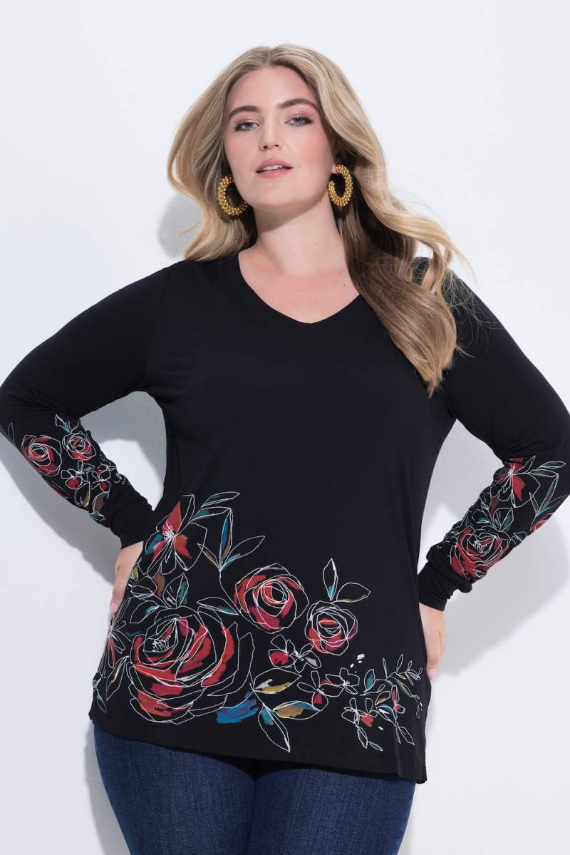 Große Größen T-Shirt, Damen, schwarz, Größe: 48, Viskose, Mia Moda von Mia Moda