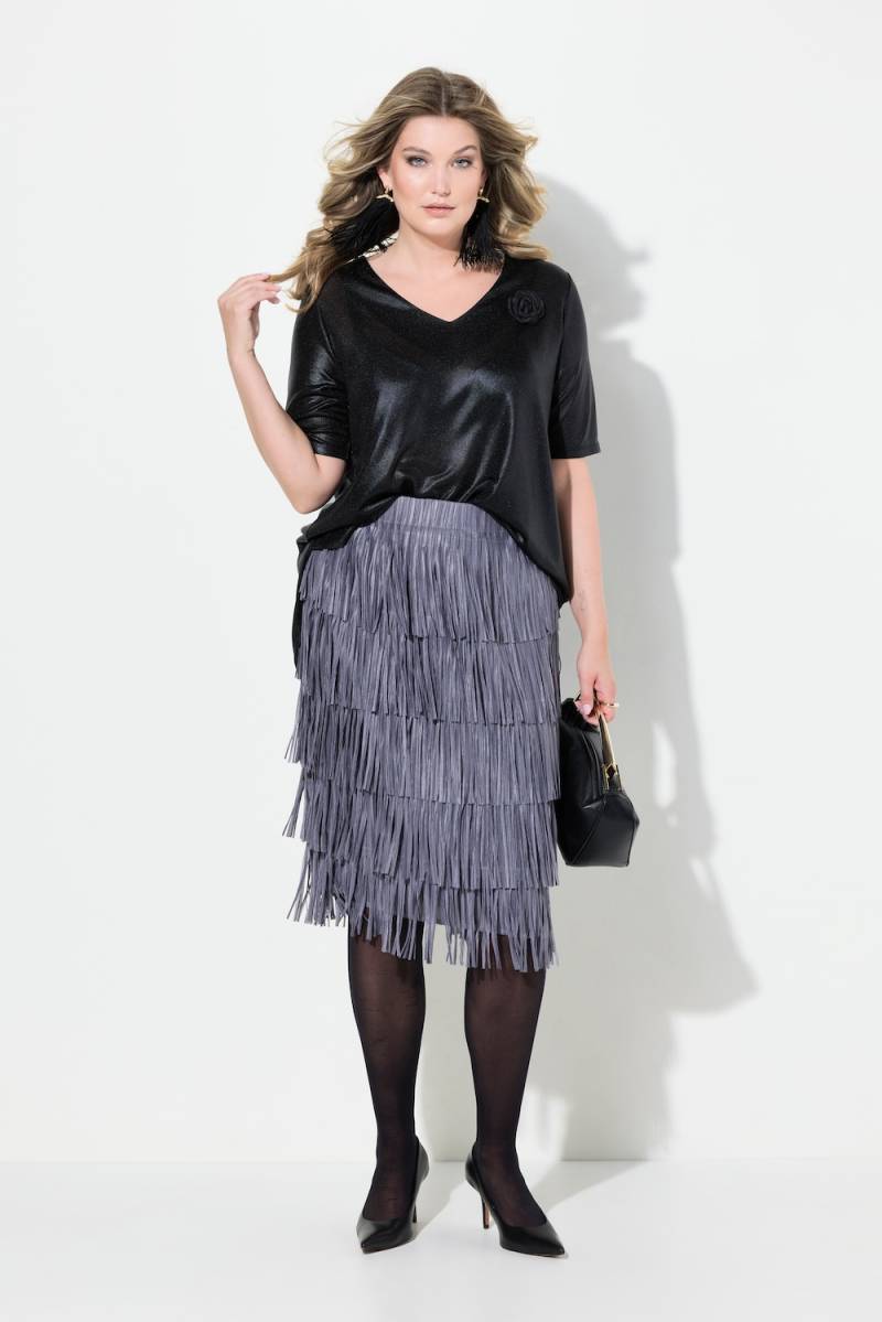 Große Größen T-Shirt mit Brosche, Damen, schwarz, Größe: 42, Polyester, Mia Moda von Mia Moda