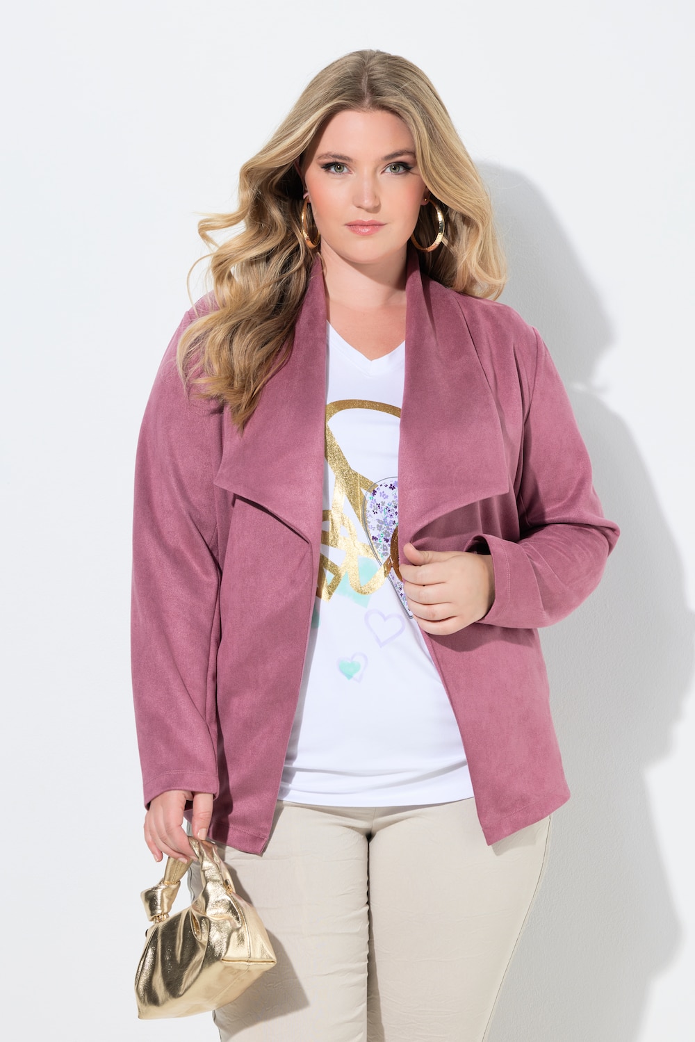 Große Größen Velours-Jacke, Damen, rosa, Größe: 50, Polyester, Mia Moda von Mia Moda
