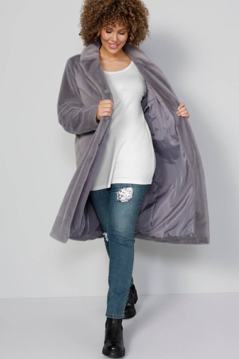 Große Größen Webpelz-Mantel, Damen, grau, Größe: 56, Polyester, Mia Moda von Mia Moda