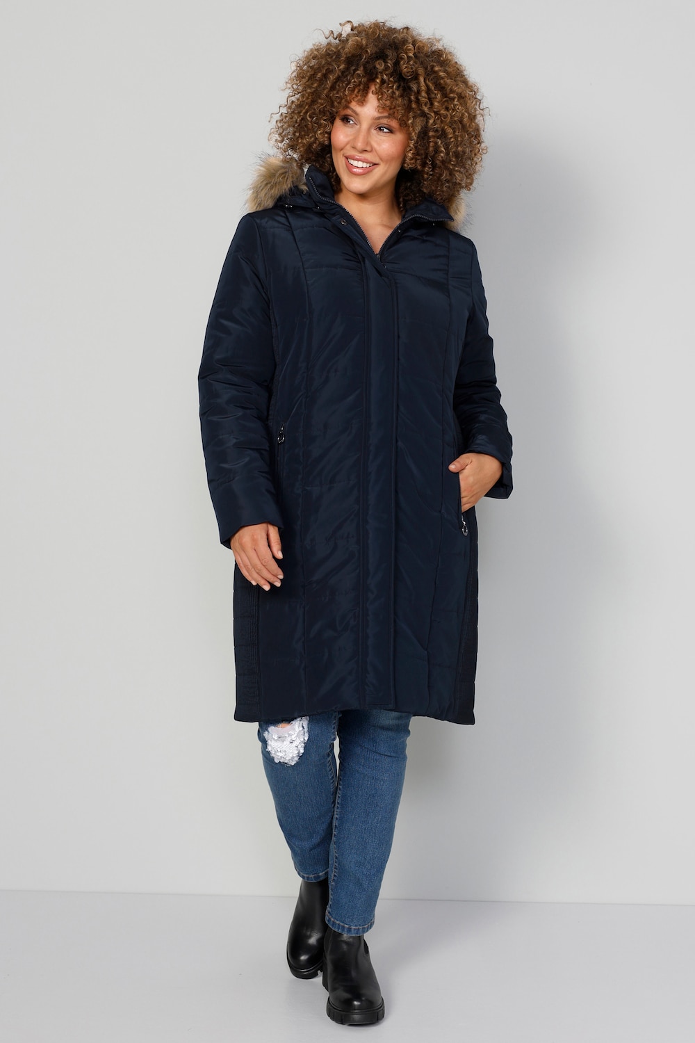 Longjacke, Kapuze und Webpelz abnehmbar, Zipper von 50%