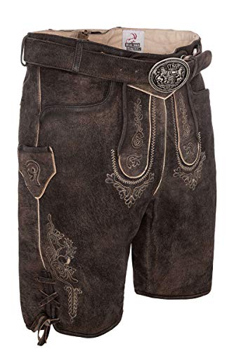 Mia san Tracht. Herren 3-teilige - Lederhose kurz Wildbock mit Gürtel und Träger Dunkelbraun, Dunkelbraun, 56 von Mia san Tracht.