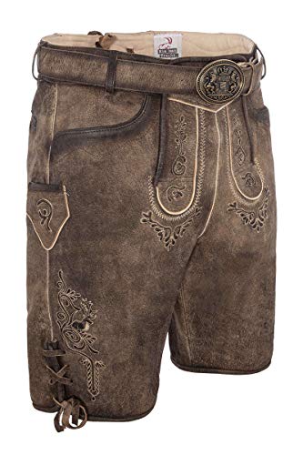 Mia san Tracht. Herren Lederhose kurz Wildbock mit Gürtel und Träger 3-teilig Dunkelbraun, Hellbraun, 52 von Mia san Tracht.