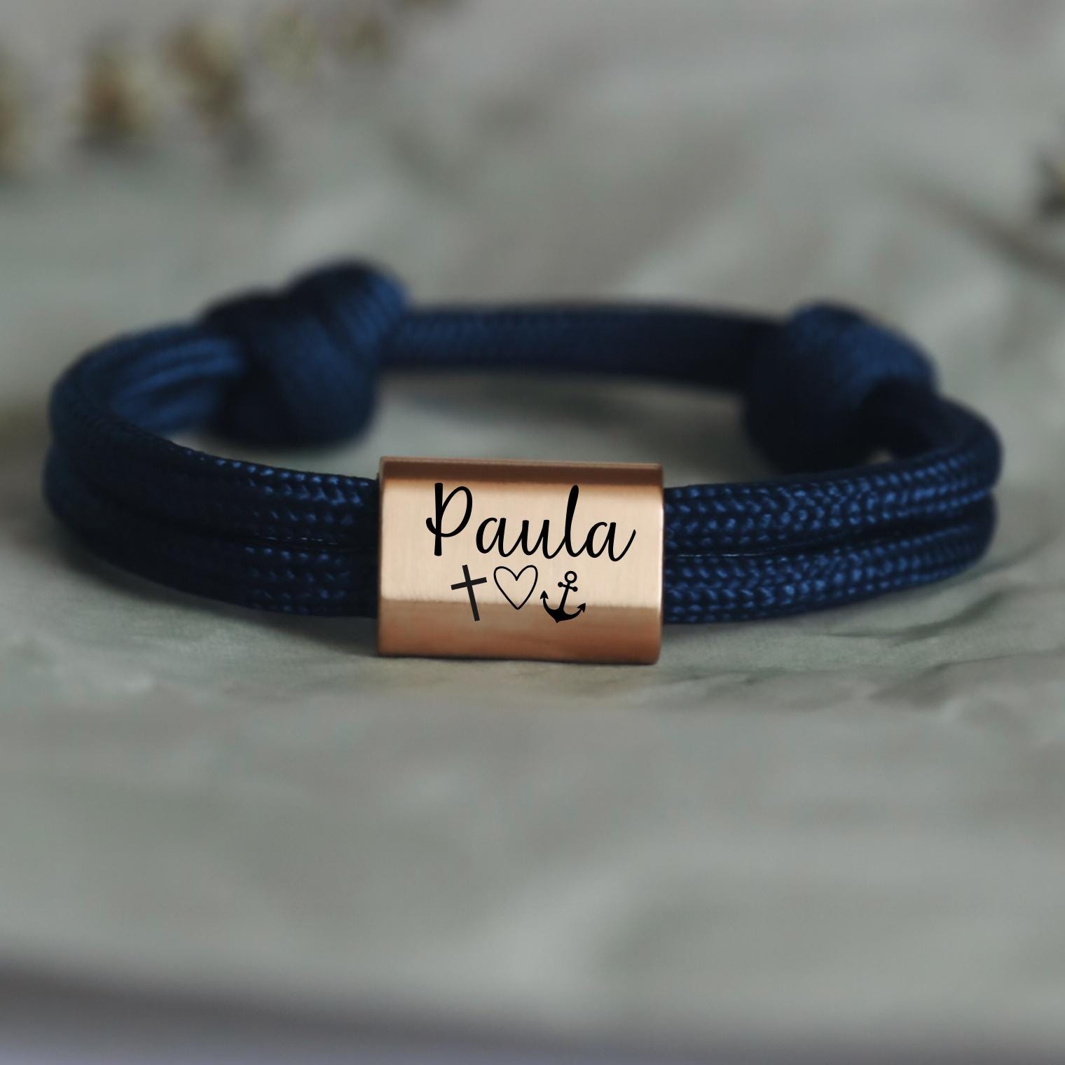 Armband Mit Namen Aus Segeltau, Kommunion, Firmung, Konfirmation, Christliches Symbol von MiaCoreDE