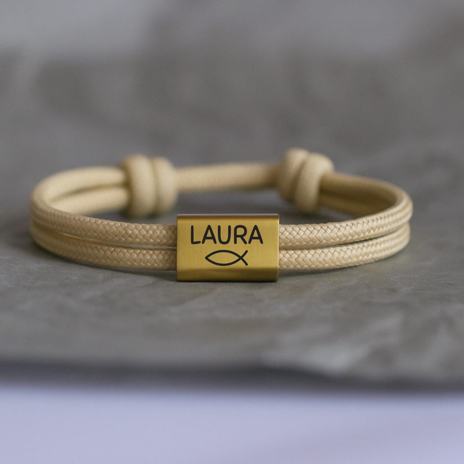 Kommunion Fisch Armband Mit Namen Aus Segeltau, Geschenk Zur Taufe, Firmung, Konfirmation von MiaCoreDE