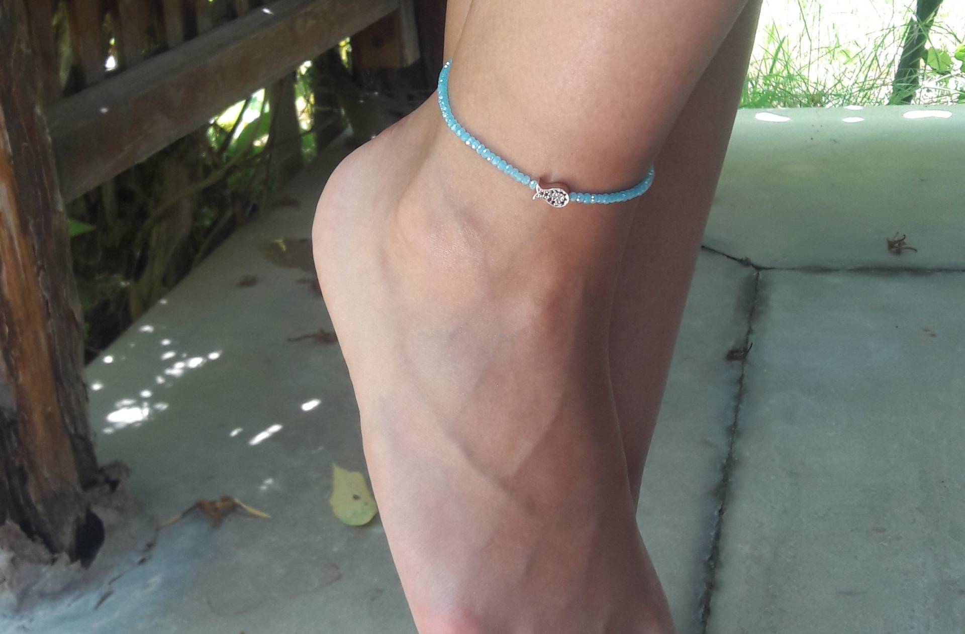 Fußkettchen Für Frauen, Blaues Kristall Accessoire, Damen Schmuck, Mode Damen, Hochzeit Strand Fußkettchen, Brautjungfer Geschenk von MiaJewelryStudio