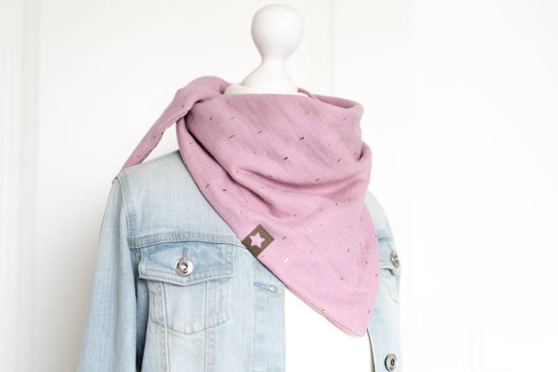 Musselin Tuch Kinder Mädchen Jungen Dreieckstuch Light Purple Golden Stripes von MiaLaLunaDesigns