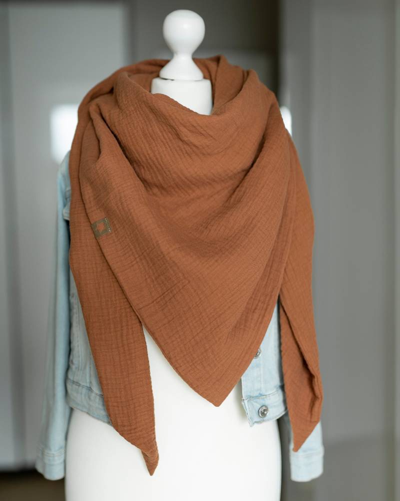 Musselintuch Dreieckstuch Halstuch Cognac Damen Mädchen Herren Doppellagig Für Kinder Und Erwachsene Tuch von MiaLaLunaDesigns