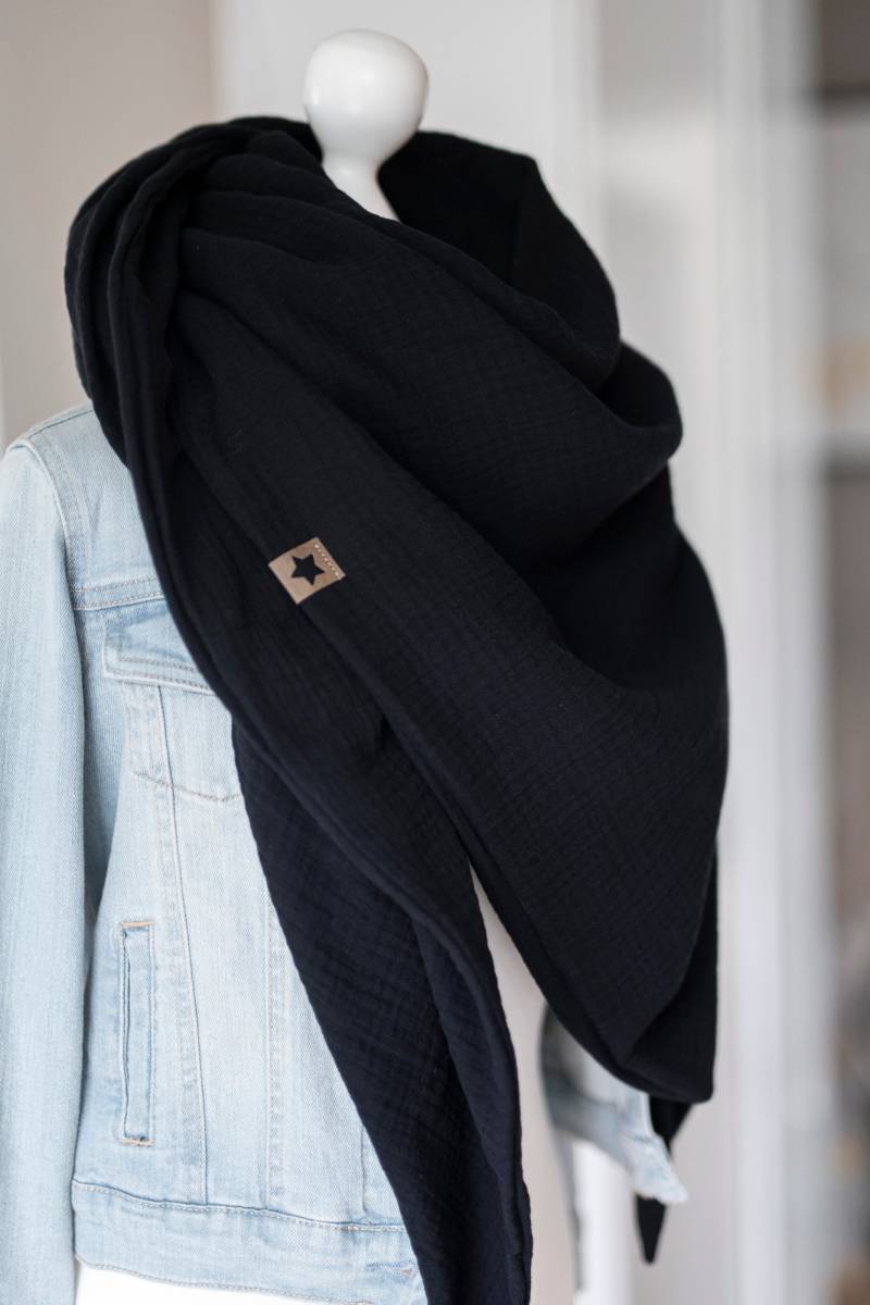Musselintuch Dreieckstuch Halstuch Schwarz Damen Mädchen Herren Doppellagig Für Kinder Und Erwachsene Tuch von MiaLaLunaDesigns