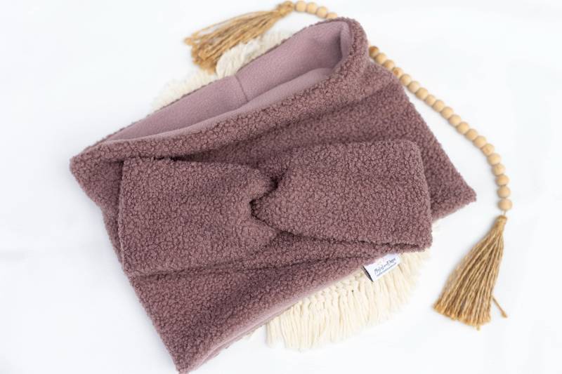 stirnband & Loop Weich Teddy Loopschal Haarband Mädchen Damen Kinder Mauve von MiaLaLunaDesigns
