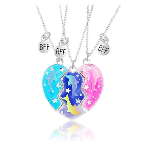 MiaLover 3 Stück Beste Freunde Halskette Best Friends Forever Legierungen Puzzle Versprechen Ketten Delfin Sternen Halskette BFF Schmuck Geschenke für Frauen Teen Mädchen von MiaLover