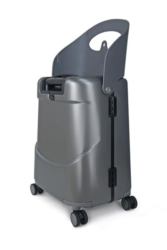 MiaMily Handgepäck mit 4 Rädern und Sitz für Kinder mit Sicherheitsgurt, wasserdichter Tasche, verstellbarem Griff und hartem Körper mit 43 Liter Fassungsvermögen, Anthrazitgrau von MiaMily