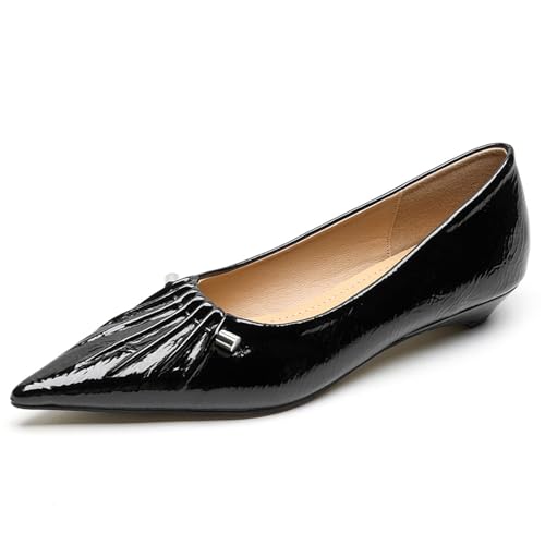 Ballerina Schuhe Damen Flacher Keilabsatz Metallisch Gefaltet Spitze Zehe Flache Schlupf Pumps Für Büro Und Tägliches Tragen Atmungsaktiv Mikrofaser,Schwarz,41 EU von MiaZane
