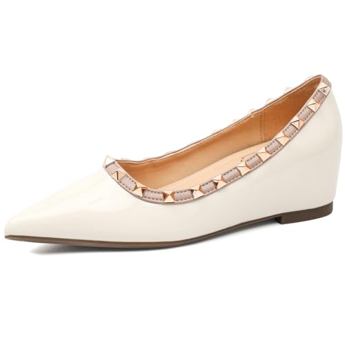 Ballerinas Und Pumps Für Damen Mit Verstecktem Keilabsatz Aus Glattleder Mit Nieten Bequeme Schlupf Halbschuhe Gesellschaftsschuhe Mit Spitzer Zehe,Beige 5cm,38 EU Ballerinas Und Pumps Für Damen Mit Verstecktem Keilabsatz Aus Glattleder Mit Nieten Bequeme Schlupf Halbschuhe Gesellschaftsschuhe Mit Spitzer Zehe,Beige 5cm,38 EU von MiaZane