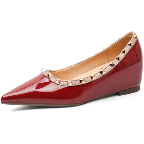 Ballerinas Und Pumps Für Damen Mit Verstecktem Keilabsatz Aus Glattleder Mit Nieten Bequeme Schlupf Halbschuhe Gesellschaftsschuhe Mit Spitzer Zehe,Burgundy 3cm,36 EU Ballerinas Und Pumps Für Damen Mit Verstecktem Keilabsatz Aus Glattleder Mit Nieten Bequeme Schlupf Halbschuhe Gesellschaftsschuhe Mit Spitzer Zehe,Burgundy 3cm,36 EU von MiaZane