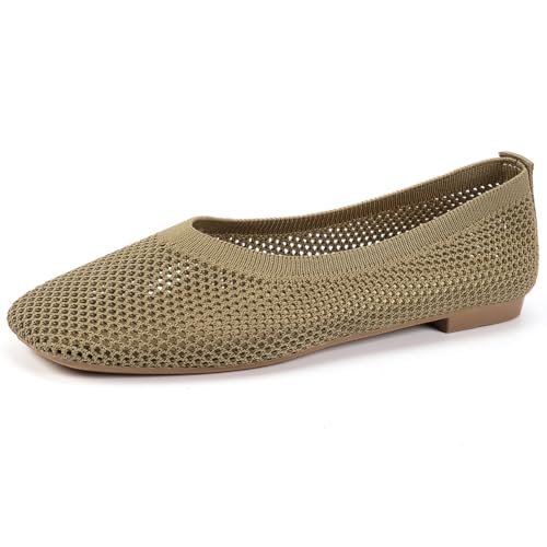 Ballettschuhe Aus Mesh Und Strick Für Damen Atmungsaktiv Kleid Slip On Sommer Arbeits Loafers Mit Quadratspitze Leichte Pumps Für Büro & Täglichen Gebrauch,Braun,36 EU von MiaZane