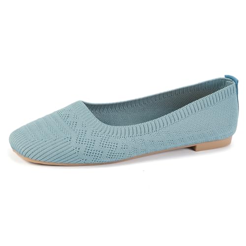 Ballettschuhe Aus Strick Für Damen Atmungsaktiv Kleid Slip-On Boat Schuhe Bestickte Leinwand Pumps Mit Lochmustern Design Für Spaziergänge Tägliches Tragen & Komfort,Blau,43 EU von MiaZane
