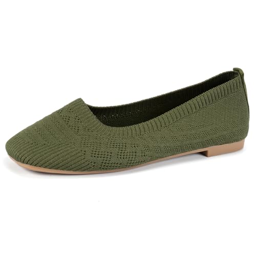 Ballettschuhe Aus Strick Für Damen Atmungsaktiv Kleid Slip-On Boat Schuhe Bestickte Leinwand Pumps Mit Lochmustern Design Für Spaziergänge Tägliches Tragen & Komfort,Grün,43 EU von MiaZane