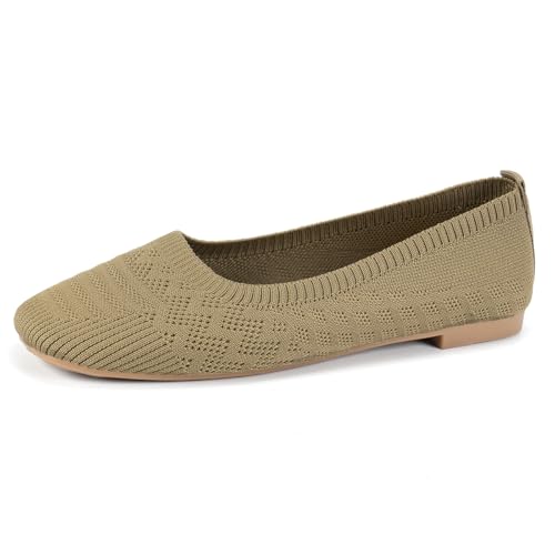 Ballettschuhe Aus Strick Für Damen Atmungsaktiv Kleid Slip-On Boat Schuhe Bestickte Leinwand Pumps Mit Lochmustern Design Für Spaziergänge Tägliches Tragen & Komfort,Khaki,41 EU von MiaZane