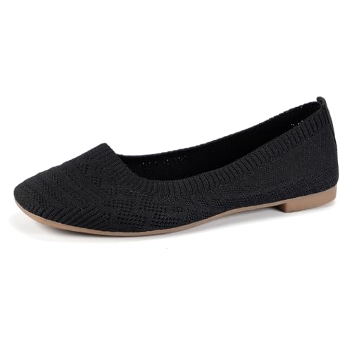 Ballettschuhe Aus Strick Für Damen Atmungsaktiv Kleid Slip-On Boat Schuhe Bestickte Leinwand Pumps Mit Lochmustern Design Für Spaziergänge Tägliches Tragen & Komfort,Schwarz,38 EU von MiaZane
