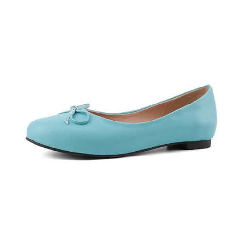 Ballettschuhe Damen Pumps Slip On Flats Shoes Schuhe Formeller Und Leger Stil Mit Runder Spitze Und Schleifendetail Für Täglichen Gebrauch Und Frühjahrsfahrten,Pu Blue,48 EU von MiaZane