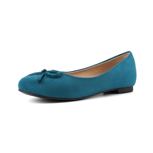 Ballettschuhe Damen Pumps Slip On Flats Shoes Schuhe Formeller Und Leger Stil Mit Runder Spitze Und Schleifendetail Für Täglichen Gebrauch Und Frühjahrsfahrten,Suede Blue,35 EU von MiaZane