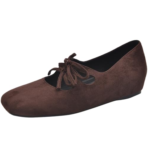 Damen Ballerinas Aus Wildleder Mit Schnürung Versteckter Keilabsatz Runder Zehenbereich Loafers Für Büro Pendeln Und Größenverstärkung Für Kleine Staturen Weite Passform,Braun,41 EU von Generic