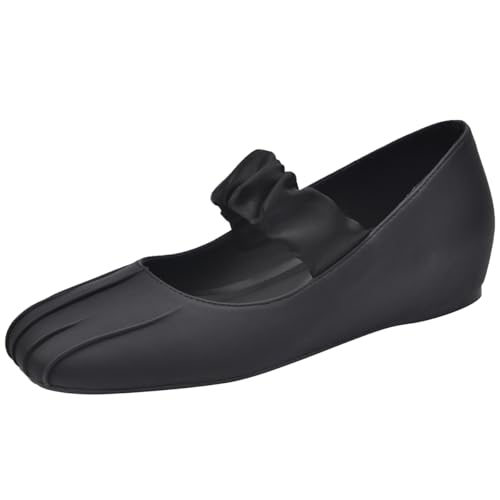 Damen Ballerinas Mit Eckiger Zehe Hausschuhe Pumps Dolly Schuhe Niedriger Absatz Weite Passform Mit Rüschenband Schlupf Loafers Für Büro Und Täglichen Gepolstert,Schwarz,44 EU von MiaZane
