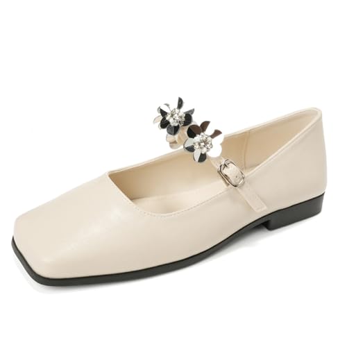 Damen Flache Mary Jane Schuhe Quadratische Zehe Riemchenverschluss Ballettschuhe Bequeme Freizeit Schlupfer Kleiderschuhe Für Täglichen Tragen Und Rock Kombination,Almond,38 EU Damen Flache Mary Jane Schuhe Quadratische Zehe Riemchenverschluss Ballettschuhe Bequeme Freizeit Schlupfer Kleiderschuhe Für Täglichen Tragen Und Rock Kombination,Almond,38 EU von Generic