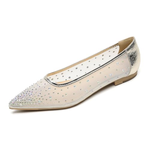 Damen Flache Mesh Pumps Spitze Zehen Strass Schlupfschuhe Ballerinas Geschlossene Zehen Bequeme Abendschuhe Für Hochzeit Party Und Casual Anlässe,Gold,41 EU Damen Flache Mesh Pumps Spitze Zehen Strass Schlupfschuhe Ballerinas Geschlossene Zehen Bequeme Abendschuhe Für Hochzeit Party Und Casual Anlässe,Gold,41 EU von MiaZane