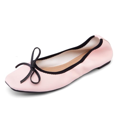 Damen Klassische Ballettflats Loafers Niedriger Absatz Quadratische Spitze Schlupfschuhe Formal Casual Pumps Stil Schuhe Für Büro Und Alltag Kunstleder Mit,Rosa,41 EU Damen Klassische Ballettflats Loafers Niedriger Absatz Quadratische Spitze Schlupfschuhe Formal Casual Pumps Stil Schuhe Für Büro Und Alltag Kunstleder Mit,Rosa,41 EU von MiaZane
