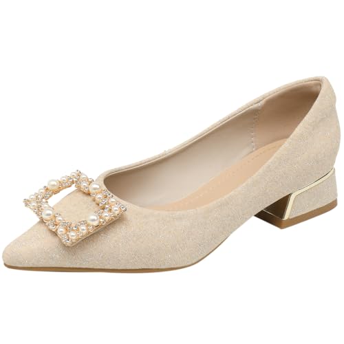 Damen Lofer Mit Absatz Spitze Zehen Flache Schuhe Blockabsatz Strass Schlupf Braut Pumps Für Hochzeitsempfang Und Arbeit Atmungsaktives Sequinstoff Elegant,Almond,39 EU Damen Lofer Mit Absatz Spitze Zehen Flache Schuhe Blockabsatz Strass Schlupf Braut Pumps Für Hochzeitsempfang Und Arbeit Atmungsaktives Sequinstoff Elegant,Almond,39 EU von MiaZane
