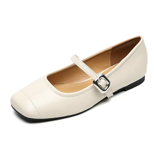 Damen Mary Jane Flache Schuhe Riemchenverschluss Quadratische Zehe Niedriger Absatz Schlupfer Kleider Ballettschuhe Für Täglichen Tragen Und Gehen Leichtgewicht Mikrofaser,Almond,42 EU Damen Mary Jane Flache Schuhe Riemchenverschluss Quadratische Zehe Niedriger Absatz Schlupfer Kleider Ballettschuhe Für Täglichen Tragen Und Gehen Leichtgewicht Mikrofaser,Almond,42 EU von MiaZane