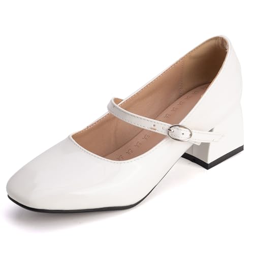 Damen Mary Jane Pumps Blockabsatz Chunky Quadratische Zehe Schuhe Mit Klassischer Riemchenverschluss Hochzeitskleid Schuhe Für Arbeit Und Täglichen Tragen,Weiß,47 EU Damen Mary Jane Pumps Blockabsatz Chunky Quadratische Zehe Schuhe Mit Klassischer Riemchenverschluss Hochzeitskleid Schuhe Für Arbeit Und Täglichen Tragen,Weiß,47 EU von MiaZane