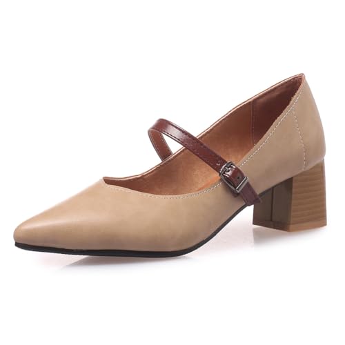 Damen Mary Jane Pumps Blockabsatz Spitze Zehen Büro Und Alltagsschuhe Mit Verstellbarem Braunem Riemchen,Rosa,34 EU Damen Mary Jane Pumps Blockabsatz Spitze Zehen Büro Und Alltagsschuhe Mit Verstellbarem Braunem Riemchen,Rosa,34 EU von MiaZane