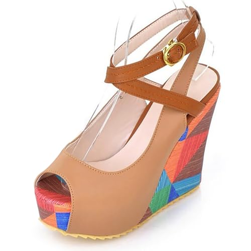 Damen Peep Toe Plateau Keilabsatz Hoher Absatz Wedge Knöchelriemen Sandalen Casual Schick Sommer Für Urlaub Und Täglichen Tragen,Apricot,41 EU Damen Peep Toe Plateau Keilabsatz Hoher Absatz Wedge Knöchelriemen Sandalen Casual Schick Sommer Für Urlaub Und Täglichen Tragen,Apricot,41 EU von MiaZane