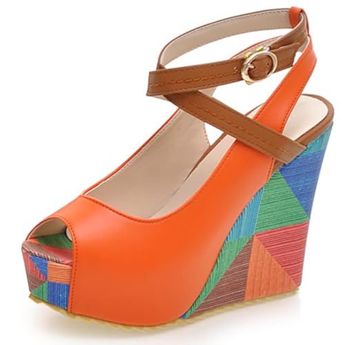 Damen Peep Toe Plateau Keilabsatz Hoher Absatz Wedge Knöchelriemen Sandalen Casual Schick Sommer Für Urlaub Und Täglichen Tragen,Orange,39 EU Damen Peep Toe Plateau Keilabsatz Hoher Absatz Wedge Knöchelriemen Sandalen Casual Schick Sommer Für Urlaub Und Täglichen Tragen,Orange,39 EU von MiaZane
