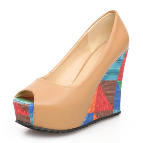 Damen Peep Toe Plateau Keilabsatz Offene Zehe Sandalen Blockabsatz Chunky Colorblock Slides Für Casual Spaziergänge Und Urlaubstracht,Apricot,39 EU Damen Peep Toe Plateau Keilabsatz Offene Zehe Sandalen Blockabsatz Chunky Colorblock Slides Für Casual Spaziergänge Und Urlaubstracht,Apricot,39 EU von MiaZane
