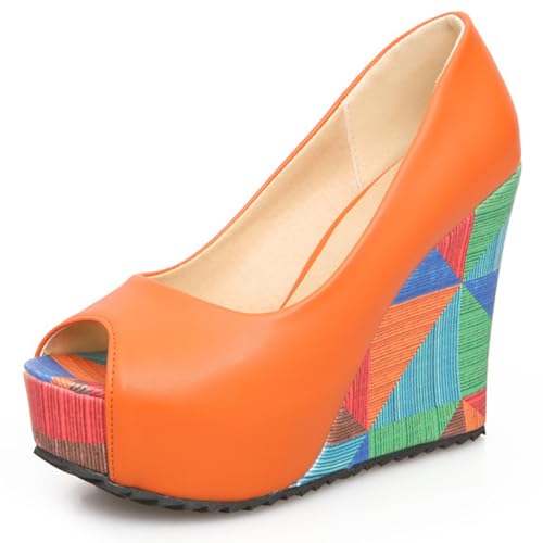 Damen Peep Toe Plateau Keilabsatz Offene Zehe Sandalen Blockabsatz Chunky Colorblock Slides Für Casual Spaziergänge Und Urlaubstracht,Orange,42 EU Damen Peep Toe Plateau Keilabsatz Offene Zehe Sandalen Blockabsatz Chunky Colorblock Slides Für Casual Spaziergänge Und Urlaubstracht,Orange,42 EU von MiaZane