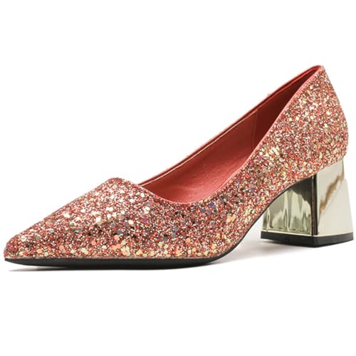 Damen Pumps Dicker Blockabsatz Mit Strass Spitze Zehe Brautschuhe Glitzer Sandalen Kleid Atmungsaktiv Für Hochzeitsfeier Abendschuhe,Red:5cm,37 EU Damen Pumps Dicker Blockabsatz Mit Strass Spitze Zehe Brautschuhe Glitzer Sandalen Kleid Atmungsaktiv Für Hochzeitsfeier Abendschuhe,Red:5cm,37 EU von MiaZane