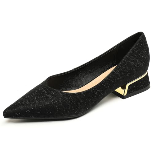 Damen Pumps Spitze Zehen Flache Schuhe Blockabsatz Glitzer Elegante Abendschuhe Für Büro Und Alltag Funkelnder Stoff,Schwarz,38 EU Damen Pumps Spitze Zehen Flache Schuhe Blockabsatz Glitzer Elegante Abendschuhe Für Büro Und Alltag Funkelnder Stoff,Schwarz,38 EU von MiaZane