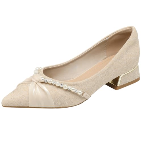 Damen Schuhe Mit Absatz Spitze Zehen Flache Pumps Blockabsatz Strass Schlupf Abendschuhe Für Alltag Und Beruf Atmungsaktives Sequinstoff,Almond,38 EU Damen Schuhe Mit Absatz Spitze Zehen Flache Pumps Blockabsatz Strass Schlupf Abendschuhe Für Alltag Und Beruf Atmungsaktives Sequinstoff,Almond,38 EU von MiaZane