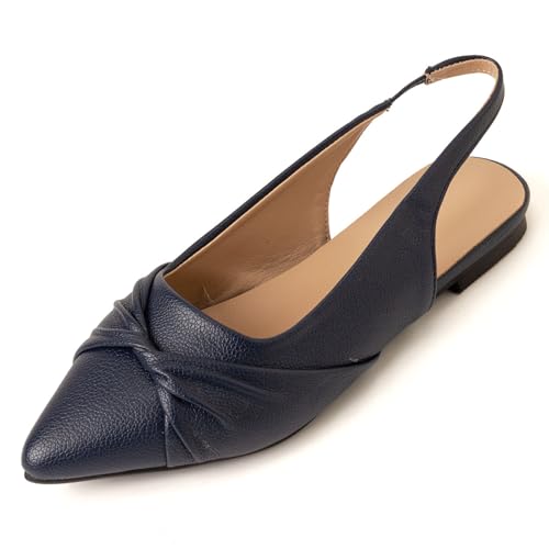 Damen Spitze Zehe Slingback Flats Sandalen Schlupfschuhe Kleider Schuhe Damen Blockabsatz Schnalle Flats Hochzeitsschuhe Für Alltag Und Büro Große Größen,Marine,42 EU von MiaZane