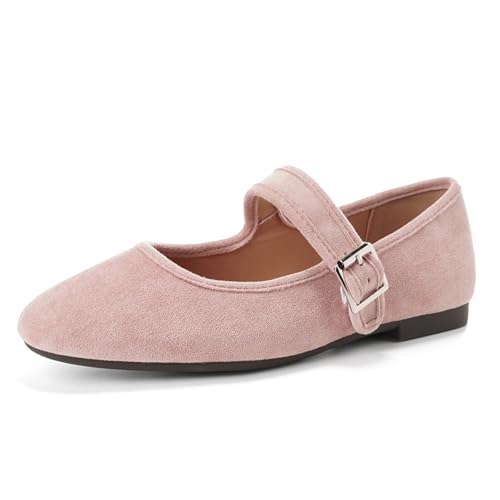 Damen Wildleder Mary Jane Ballettflats Niedriger Absatz Mit Quadratischer Schnalle Und Runder Zehe Bequeme Freizeitschuhe Für Täglichen Gebrauch,Rosa,41 EU Damen Wildleder Mary Jane Ballettflats Niedriger Absatz Mit Quadratischer Schnalle Und Runder Zehe Bequeme Freizeitschuhe Für Täglichen Gebrauch,Rosa,41 EU von MiaZane