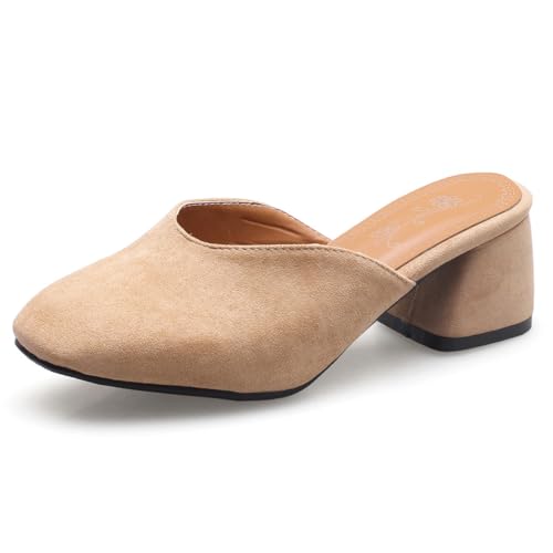 Damen Wildleder Mules Blockabsatz Chunky Schlupfer Runder Zeh Mules Niedriger Kitten Absatz Hausschuhe Bequeme Sandalen Für Frühling Und Täglichen Tragen,Apricot,50 EU Damen Wildleder Mules Blockabsatz Chunky Schlupfer Runder Zeh Mules Niedriger Kitten Absatz Hausschuhe Bequeme Sandalen Für Frühling Und Täglichen Tragen,Apricot,50 EU von MiaZane