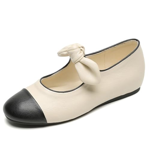 Damen Zweifarbige Ballettflats Runde Cap Toe Zehe Mit Colorblock Schleifen Detail Niedriger Absatz Komfort Schuhe Für Freizeit Und Spaziergänge,Almond,41 EU Damen Zweifarbige Ballettflats Runde Cap Toe Zehe Mit Colorblock Schleifen Detail Niedriger Absatz Komfort Schuhe Für Freizeit Und Spaziergänge,Almond,41 EU von MiaZane