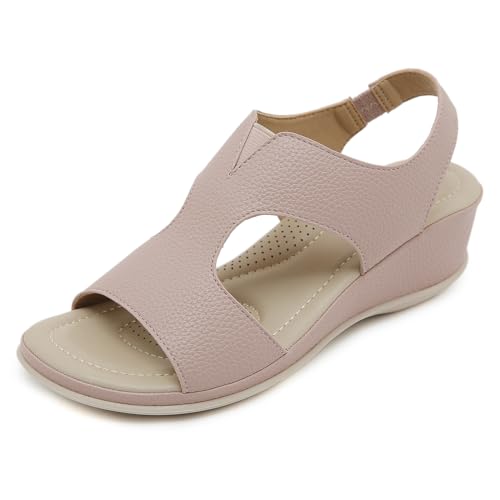 Damensandalen Keilabsatz Slingback Party Sandalen Elastischer Träger Runde Zehen Strand Sandalen Für Outdoor & Reise Atmungsaktiv rutschfest,Rosa,36 EU von MiaZane