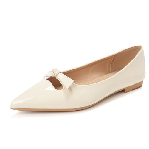 Damenschuhe Flache Pumps Mit Spitzer Spitze Lackleder Schleife Schlupfer Ballettschuhe Pumps Für Büro Und Täglichen Tragen,Beige,37 EU Damenschuhe Flache Pumps Mit Spitzer Spitze Lackleder Schleife Schlupfer Ballettschuhe Pumps Für Büro Und Täglichen Tragen,Beige,37 EU von MiaZane